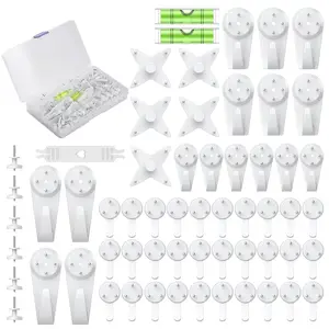 60 Pcs Picture Hooks for Hard Walls, Picture Hanging Kit, Non-Trace Concrete Wall Hooks with Nails, White Picture Hangers Stucco Hooks, Wall Mount Hooks for Photo Frame, Painting and Art, Home Decor Hooks