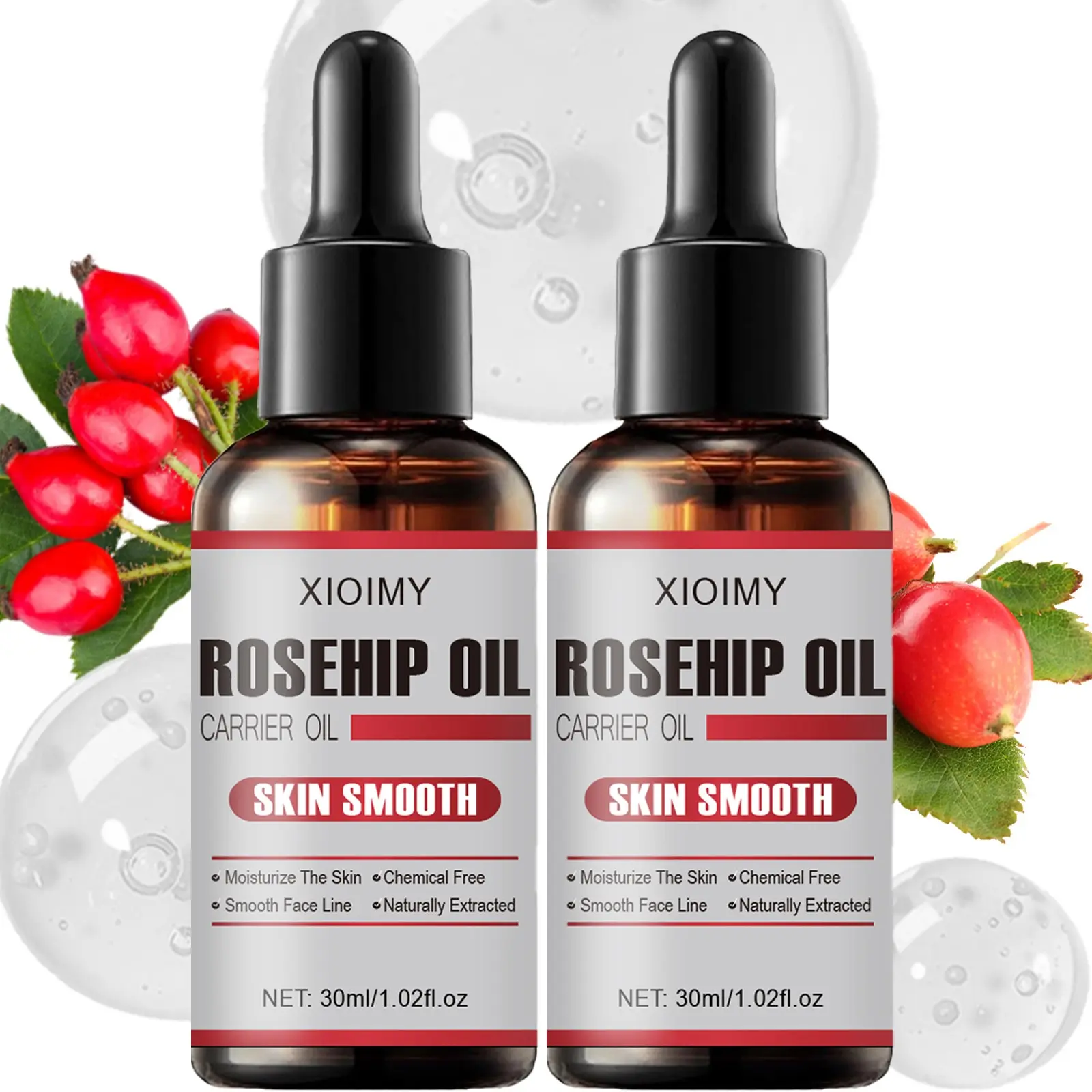 Rosehip Seed Oil 2pcs Natural Plant Oil for Massage Skin Care Shihua Shower Facial Body Nail Hair Eyelash Care Universal Use, Premium Carrier Oil