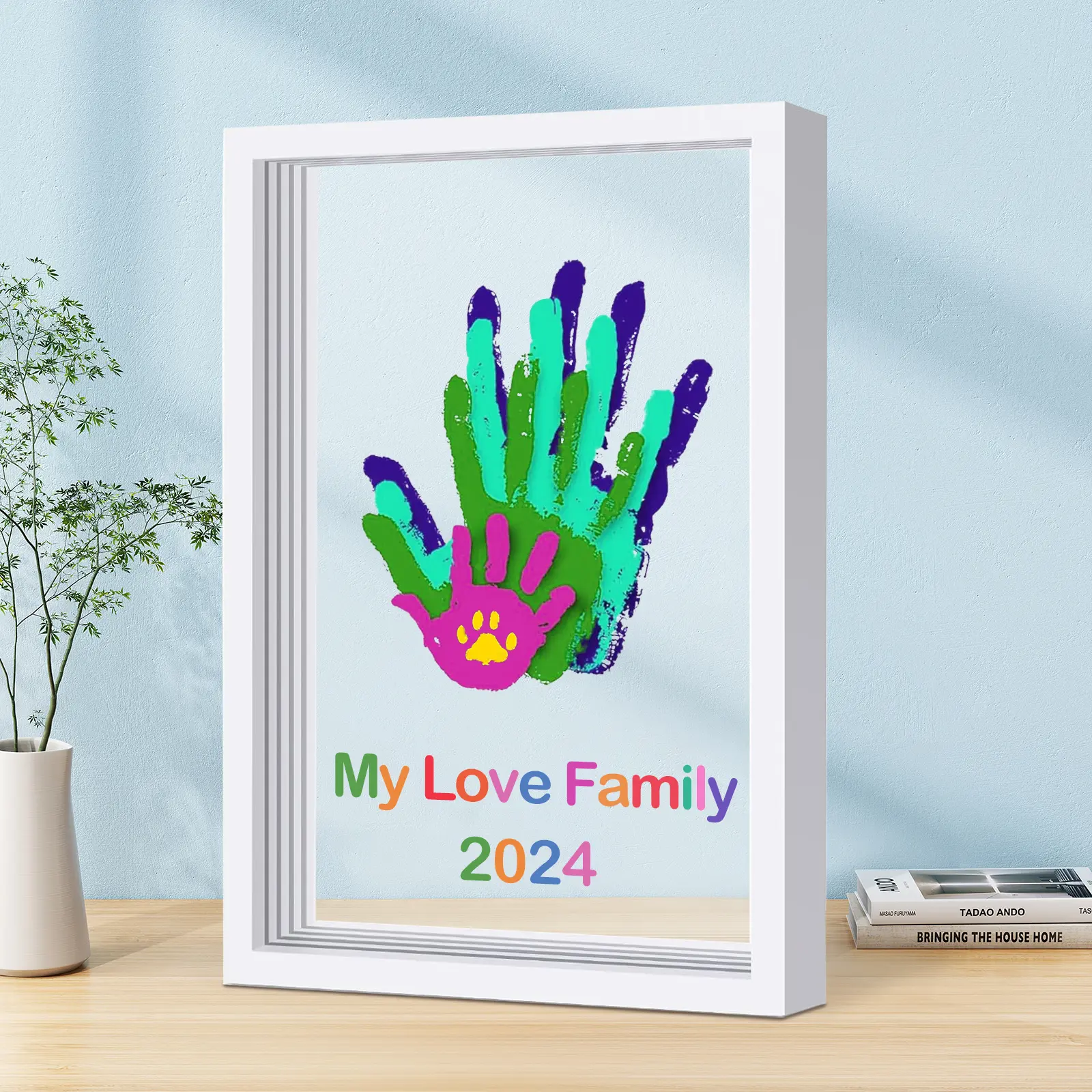 Family Handprint Kit DIY Craft Keepsake Wooden Frame Non Toxic Paints Transparent Sheets Perfect for Handprints Prints and Footprints Endless Present Set for New Parents and Family Memories