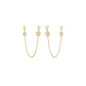 Ettika Double Piercing Chain Drop Earrings with Decorative Elements and Chain