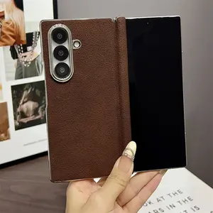 High-End Electroplated Moon Pit Smartphone Phone Case for Samsung Galaxy Z Fold7/6/5/4, Wireless Charging Support, Magnetic Hinge Cover, Anti-Slip Design