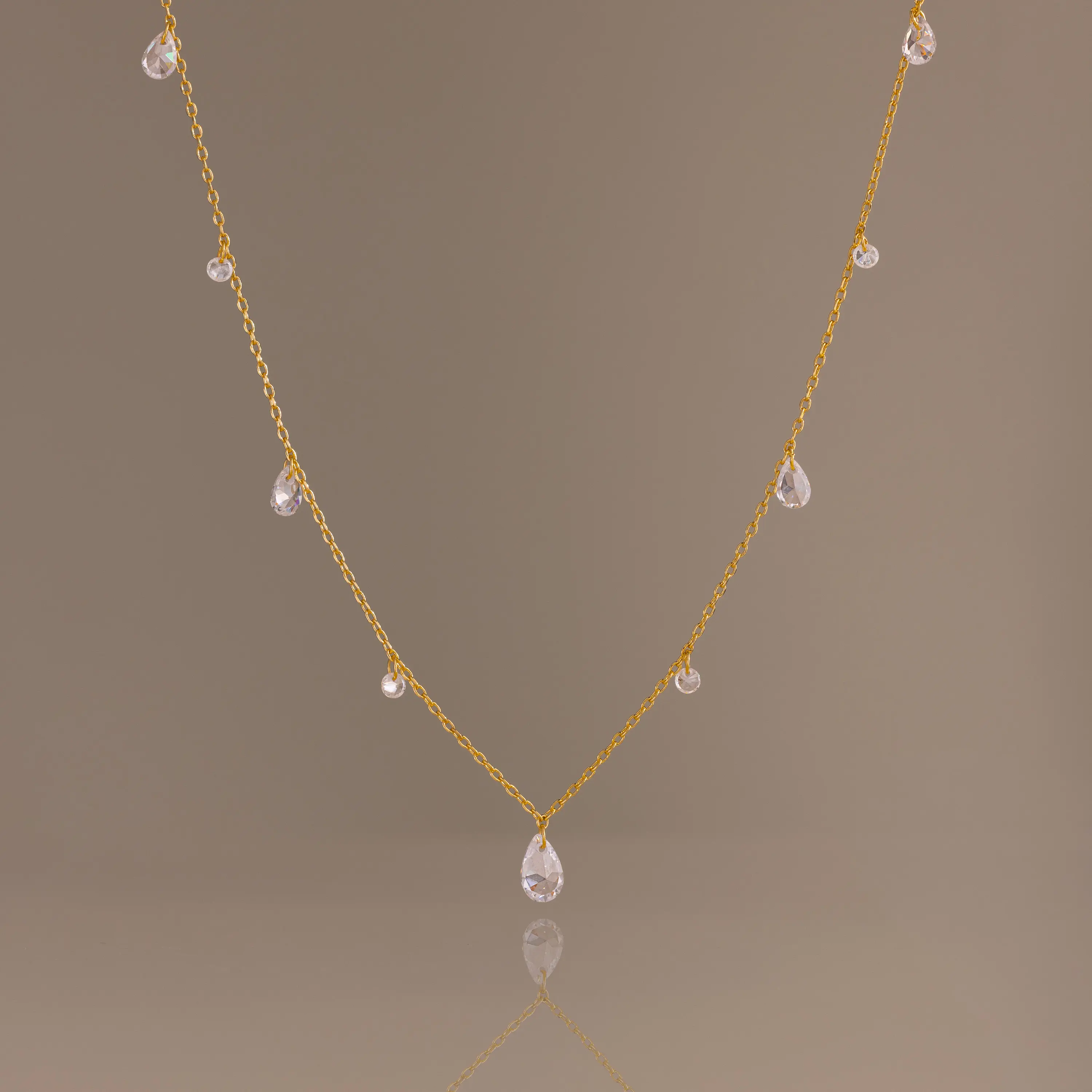 Rain Drop Station Necklace by Caitlyn Minimalist - Delicate Teardrop Diamond Necklace - Wedding Jewelry - Bridal Gift