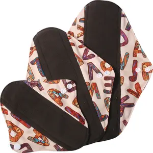 Reusable Bamboo Charcoal Cotton Menstrual Pad, Washable Winged Breathable Sanitary Napkin, Eco-Friendly Incontinence Pads for Women, Feminine Hygiene Products