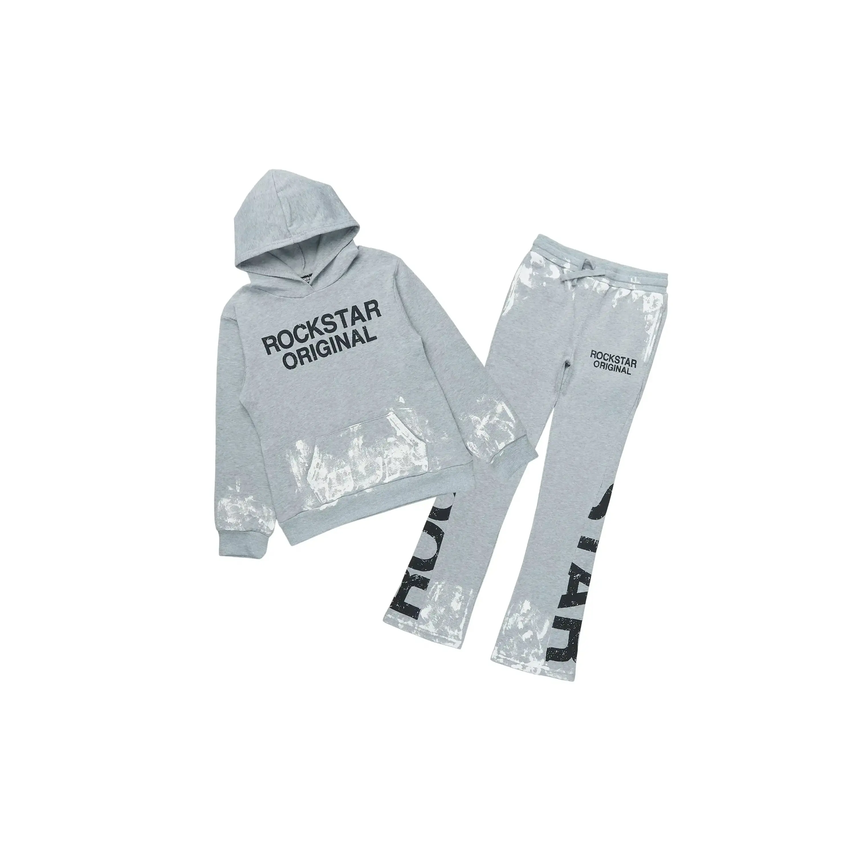 Boys Deniska Heather Grey/Black Hoodie Track Pant Set
