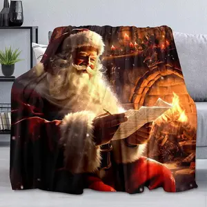 LUVIVIHOME Santa Claus Throw Blanket, Merry Christmas Blanket, Xmas Winter Holiday Blanket, Cozy Warm Lightweight Soft Blanket, Fuzzy Plush Flannel Blanket, Fleece Blanket for Couch, Sofa, 40"x50"