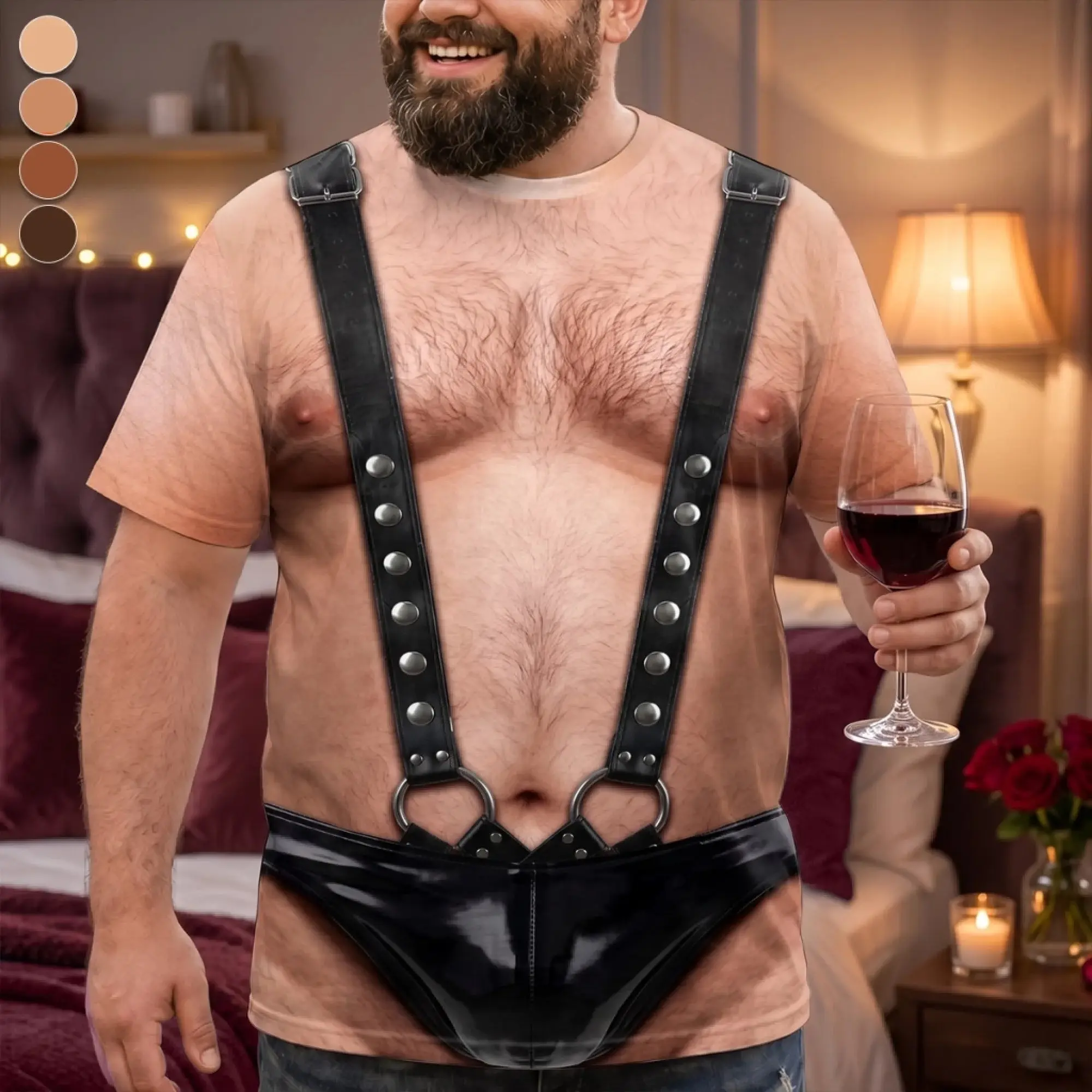 3D Man Hairy Chest Costume Shirt, Funny All Over Print Mankini Tee, BBQ Party Halloween Costume Shirt, Sarcastic Clothes, Gag Gift for Men, Abs Men Shirt