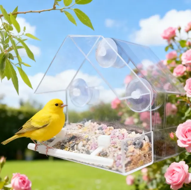 Small Acrylic Window Bird House for Outdoors with Two Rods