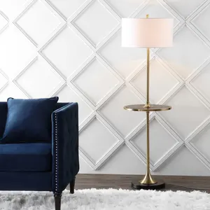 JONATHAN Y Luce Contemporary Metal/Wood LED Floor Lamp with Table; for Living Room,Bedroom, Kitchen, Office