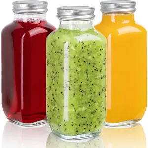 Juice Bottles with , 16 Oz - Set of 3 - Clear Glass Jars with Caps -  Empty Drink Containers for Juicing, Smoothies, Water, Milk, Kombucha Storage, Wellness Shots and  (3)