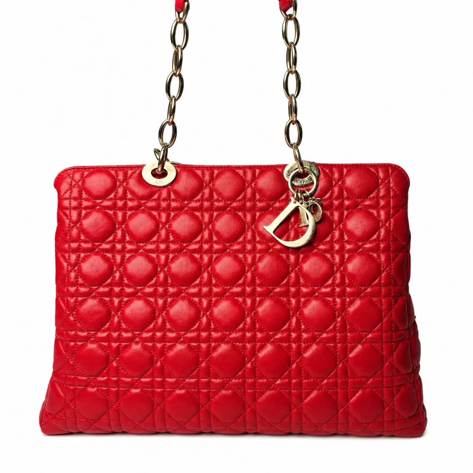 Pre-owned Dior X Shoulder Bags Large Lambskin Cannage red