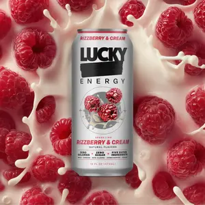 Lucky Energy Rizzberry & Cream Zero Sugar Energy Drink 16oz Cans 200mg Caffeine with Maca Ginseng Beta Alanine & Taurine 12-Pack Vegan Gluten-Free
