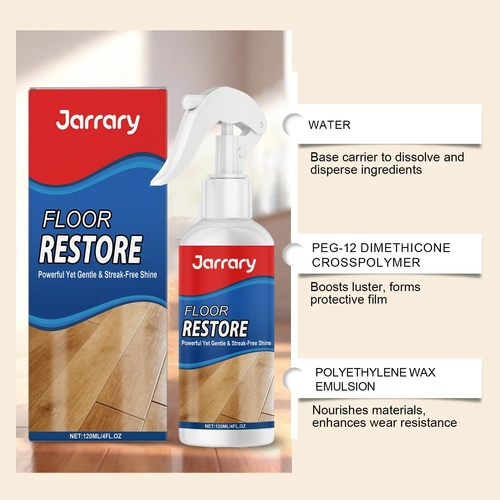 Jarrary Floor Renovating & Gloss Restoring Agent, Household Cleaners for Home Supplies, Essential Household Items