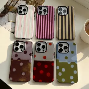Trendy Striped Design ,Blue Denim Polka Dot Phone Case Compatible con iPhone 17 Pro Max, 16, 15, 14, 13, 12, 11 Gift for her, Gift for him,