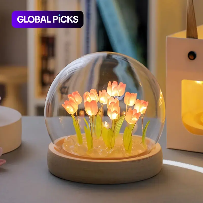 Creative Tulip Shaped LED Lights for Bedroom, Decorative LED Light, Table Atmosphere Lamp, Cozy Lighting For Home Decoration Birthday Gift, Wooden Table Lamp