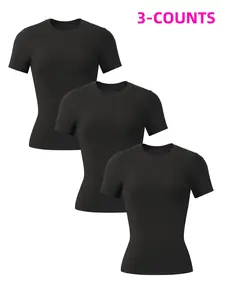 Women's Solid Sports Tee, Breathable Comfortable Short Sleeve T-shirt for Yoga Gym Workout Running, Ladies Sportswear for Summer