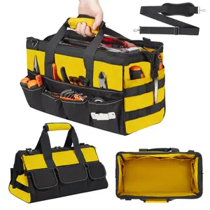 16-Inch Heavy Duty Tool Bag, 19-Pockets Tool Box Organizer, Portable Toolbag,Soft Handle for Organized Storage, Mechanic Gifts for Men Dad Husband Fathers Day, Wide Mouth Electrician Toolbox