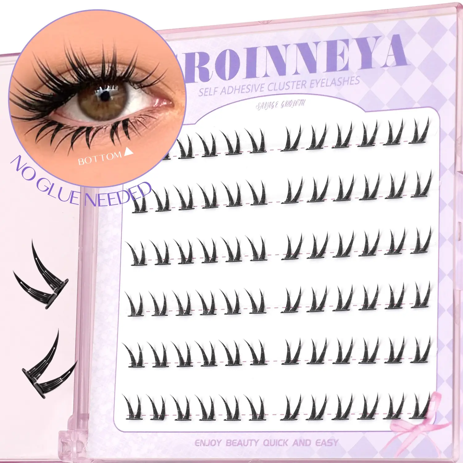 GROINNEYA Manga Style Lash Clusters Bottom Individual Lashes 3D Wispy Effect Natural Cross Cluster Lashes, Spike Lashes, Thin Spiky Bottom False Lashes,Transparent Stem,Wispy Self Adhesive,Waterproof,Suitable For Makeup,Enlarge Eyes, Eyelashes