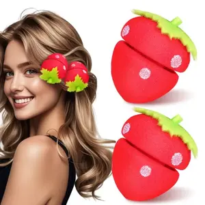 24 Strawberry Heatless Curlers, Soft Comfortable Hair Sponge Rollers, Sleep Safe, Wavy Curls, Women's Hair Styling Tools, Beauty Accessories, Heatless Curling Set
