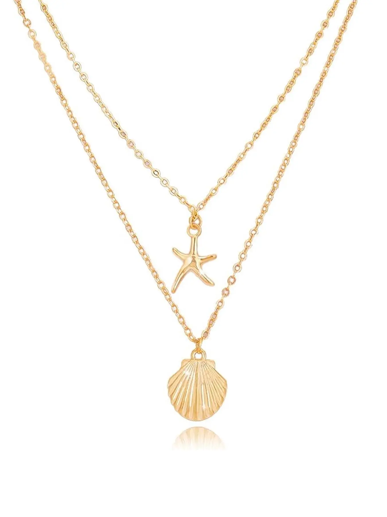 Boho Starfish and Seashell Pendant Alloy Necklace, Trendy Beach-Inspired Fashion Jewelry for Parties, Everyday Wear and Birthday Gifts