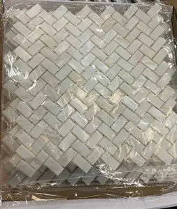 Diflart Mother of Pearl Tile 6 Piece Set Natural Herringbone Mosaic Design for Backsplash Accent Wall Living Room Kitchen Bathroom Staircase