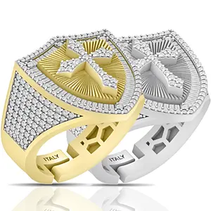 Real Genuine Authentic VVS1/D 2.55 Cwt. Hand Set Certified Moissanite 14K Gold Finish Jesus Holy Cross Faith Signet Ring Band 25mm