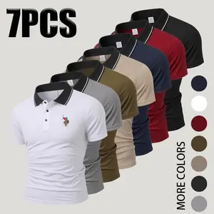 Men’s summer polo shirts featuring a contrast collar with embroidery detail, slim fit quick-dry lightweight tees, breathable business casual tops for men suitable for everyday and office wear.