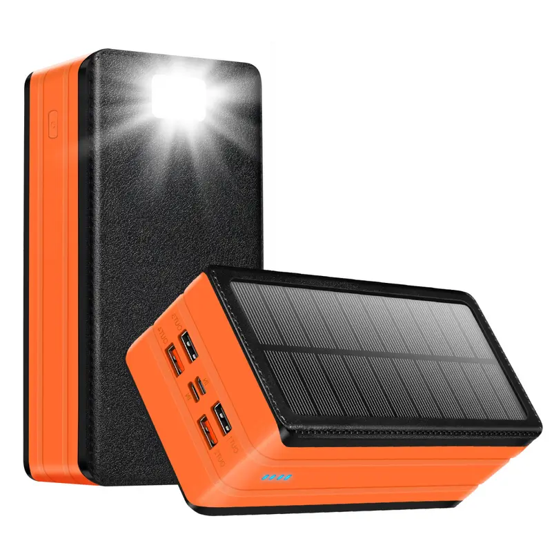 80000mAh Solar Power Bank Charger - Portable Emergency Power with USB-C In&Out, Fast Charging, 9 LED 3 Modes Flashlight, Micro Cable for Smartphones, Tablets, Outdoor Camping Use