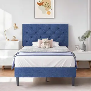 Upholstered   With Headboard, Linen Fabric   With Button Tufted Headboard, No Box Spring Needed, Easy Assembly, Twin/ Full/ Queen/ King, Beige/ Pink/ Dark Grey/ Grey/ Blue/ Cream/ Black bed frame