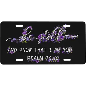 Purple Flowers Be Still and Know That I Am God Front License Plate 6x12 – Psalm 46:10 Christian Aluminum Vanity Tag for Car Truck SUV – 4 Holes, Scripture