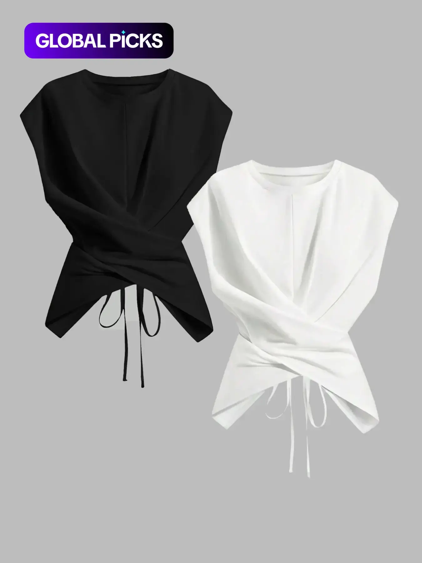 Summer Women's 2-Piece Aesthetic Casual Knitwear Round Neck Drop Shoulder Batwing Sleeve T-Shirt Set, Fashion Chic Casual Asymmetrical Ruched Cross Top, Womenswear