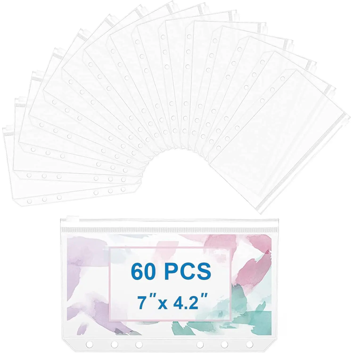 60 count A6 Binder Pockets 6 Holes Zipper Folders Clear PVC Card Loose Leaf Bags  Envelopes for Budgeting Binder  Document Filing Bags for 6 Ring Notebook Planner Inserts