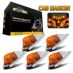 Partsam 5X Amber Cab Marker Top Roof Running Lights Kit Universal Teardrop Style Cab Light Compatible with  /Peterbilt/Freightliner/Mack/Western Star Truck Trailer Side Lamp