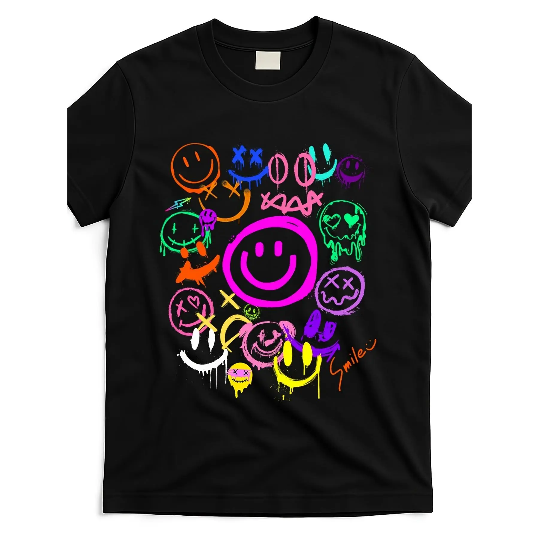 Men's retro smiley face pattern, fun and lively graffiti smiley face design, breathable, lightweight and machine washable, suitable for casual outings, sports and daily wear, simple lines, perfect as a holiday gift