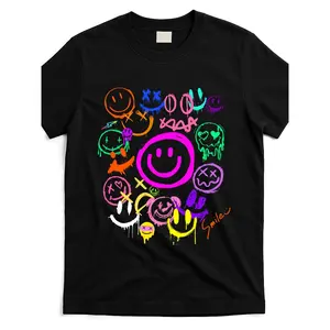 Men's retro smiley face pattern, fun and lively graffiti smiley face design, breathable, lightweight and machine washable, suitable for casual outings, sports and daily wear, simple lines, perfect as a holiday gift