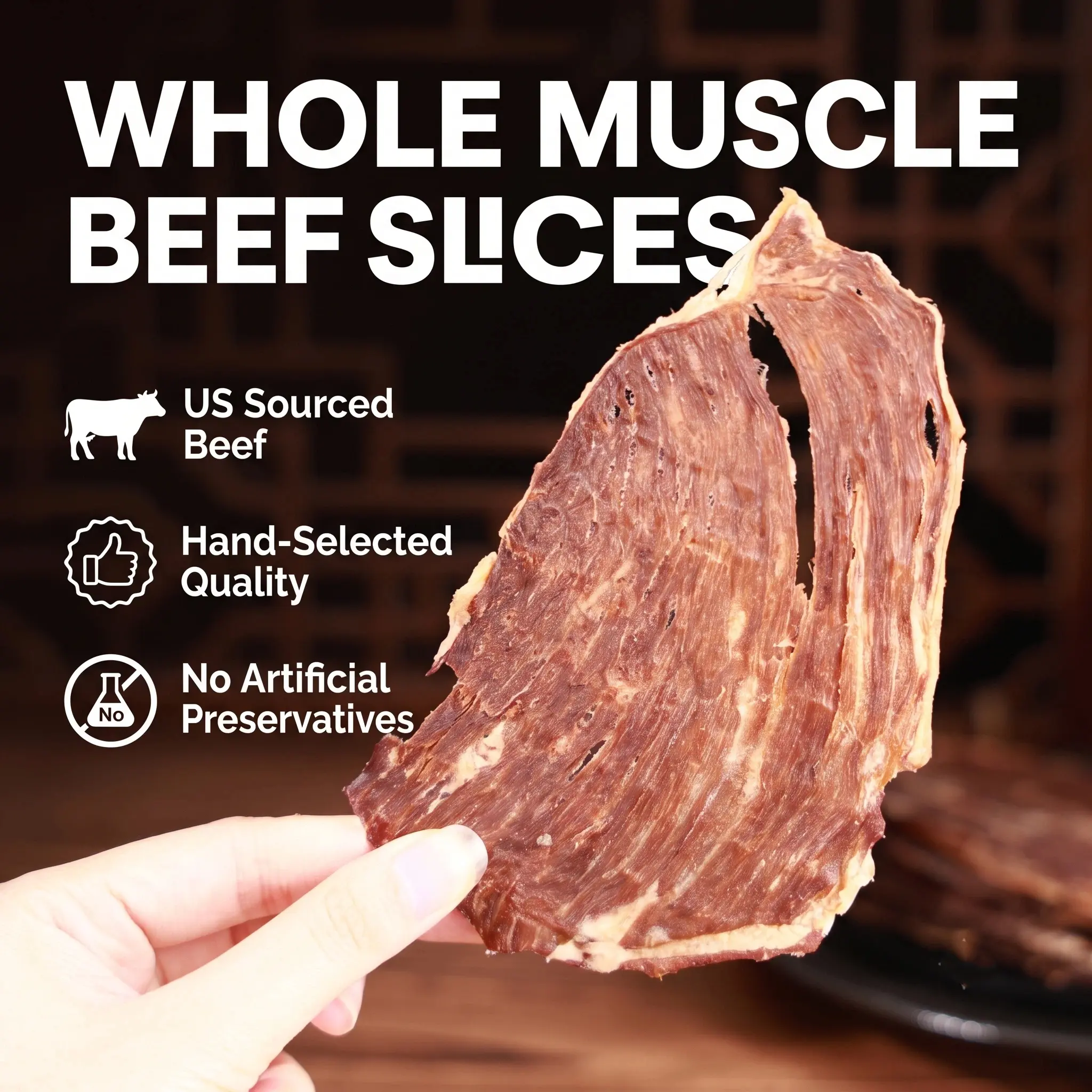 Halal Ambient Artisanal Hand-Cured Thin Crisps Beef Jerky - No MSG, No Preservatives, Healthy Meat Protein Snack, Premium Wood-Fired Air-Dried for Gym & Travel