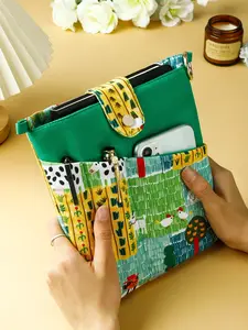 2-In-1 Reading Pencil Case with Wheatfield Design for A5 Notebooks and 11-Inch Tablets, Portable Book Bag for E-Books and Journals, Slim Pen Holder for Meetings and Reading Enthusiasts