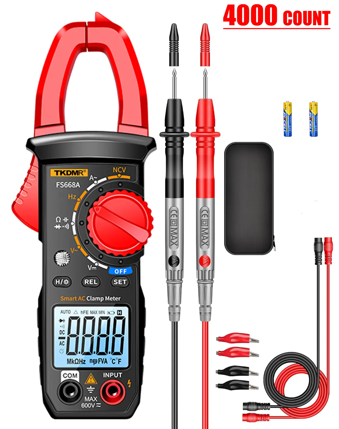 TKDMR Digital Clamp Meter,Multimeter Tester,4000 Count,NCV,Amp Voltmeter | Measures AC Current, AC/DC Voltage,Capacitance, Resistance, Diodes, Continuity Frequency Backlight Electrican Tools