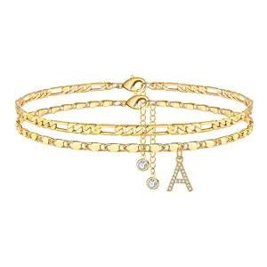 Double-layer letter-style ankle chain, Gold double-layer letter-style ankle chain, Silver double-layer letter-style ankle chain, Beach-style vacation ankle chain, Customizable letter-style ankle chain, Couple ankle chain, Couple best friend ankle chain