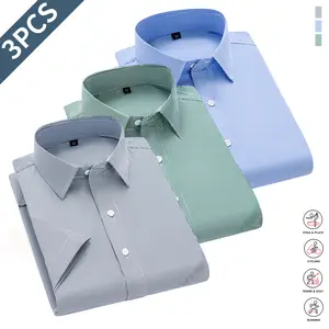 Men’s striped short-sleeve shirt 3-pack, casual fit, classic collar, suitable for spring and autumn, easy care, versatile for everyday wear