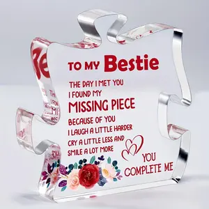 Clear Acrylic Puzzle Shaped Ornament, To My Bestie Letter Pattern Heart Plaque Decorative Plaque, Home Decor for Living Room Bedroom Office, Acrylic Desktop Decoration, Acrylic Plaque Sign