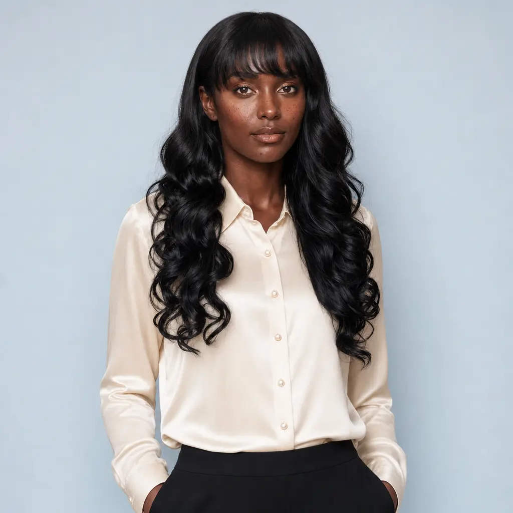 100% Human Hair Glueless Frontal Lace Wigs - 13x5 HD Lace Front, Pre-Plucked, 180% Density, Black Body Waves, With Bangs, Natural Looking Wigs, Ready to Wear (24in, 26in)