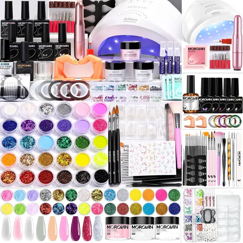 Morovan Acrylic Nail Kit : Blossom Pro for Beginners with Everything - Complete Nail Kit Set Professional Acrylic with Everything Acrylic Nail Starter kit Acrylic Nail Supplies Gifts for Women Girl, Nail Care