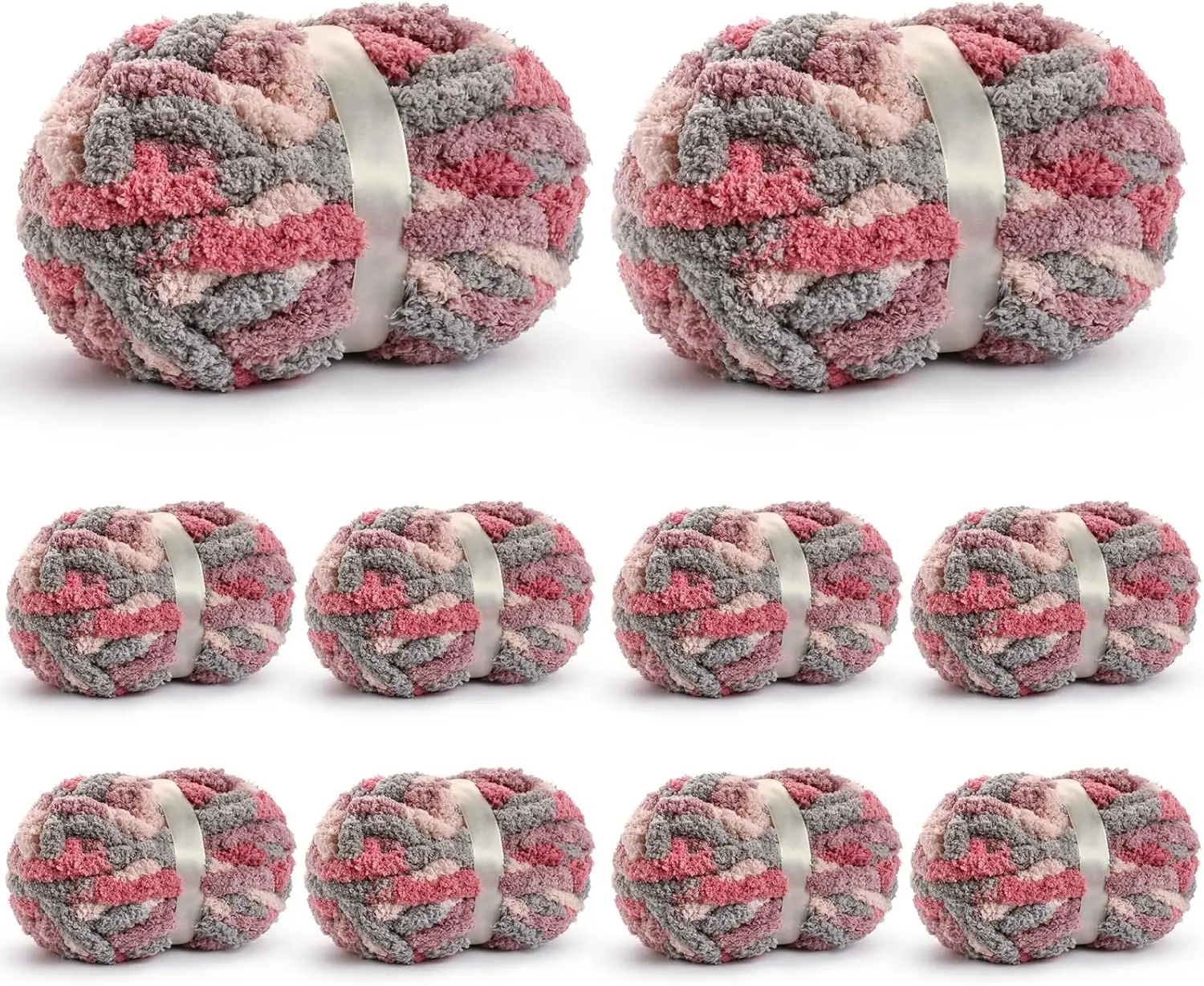 10 Pack  Chunky Yarn for Hand Knitting, Fluffy Chunky Chenille Yarn for Crocheting, Variegated Chunky Knit  Blanket Yarn, 240 yds /70.5 oz Super Bulky YarnGrey--Purple
