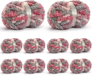 10 Pack  Chunky Yarn for Hand Knitting, Fluffy Chunky Chenille Yarn for Crocheting, Variegated Chunky Knit  Blanket Yarn, 240 yds /70.5 oz Super Bulky YarnGrey--Purple