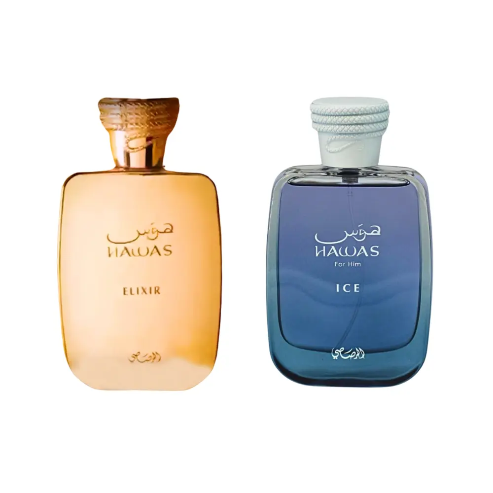 Men's Rasasi Hawas Elixir & Hawas Ice Eau de Parfum 3.4 Oz Box Set - Natural Cologne, Long Lasting Scents, Premium Quality Fragrance, Fresh Bold Irresistible Self Care Products