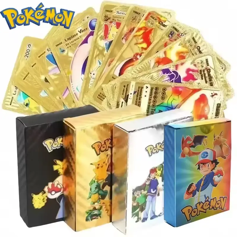 55Pcs Pokemon Gold Foil Card VMAX GX Cards English Spanish German Pikachu Charizard Arceus Colour Pokémon Cards Gift Pokemon TCG Elite Trainer Box Pokemon TCG Elite Trainer Box, pokemon dark edition, paldea evolved top cards