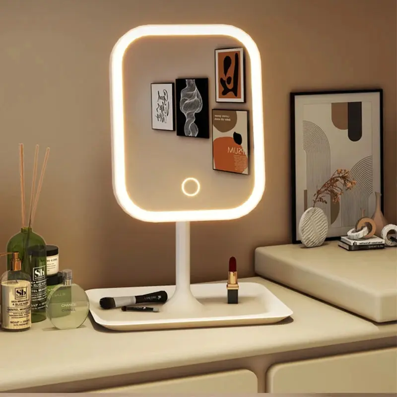 Adjustable Illuminated Tabletop Vanity Mirror - Modern LED Home Decor for Bedroom Vanity Use, With Lights for Illuminated Face Grooming, Illuminated Face Tabletop Mirrors