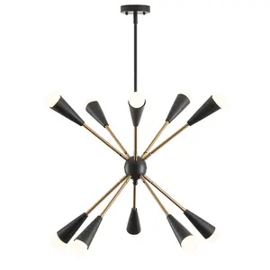 10-Lights Black-Gold Modern Sputnik Linear Chandelier chandelier flower chandelier
