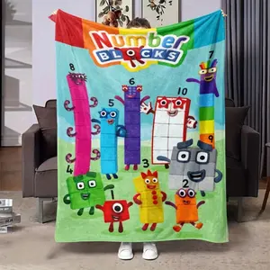 Number Blocks Cartoon Building Blocks Printed Flannel Throw Blanket, Soft Warm Cozy Blanket for Nap, Sofa, Office Bed, Camping Travel, Multifunctional Gift Blanket, Contemporary Style, All Seasons