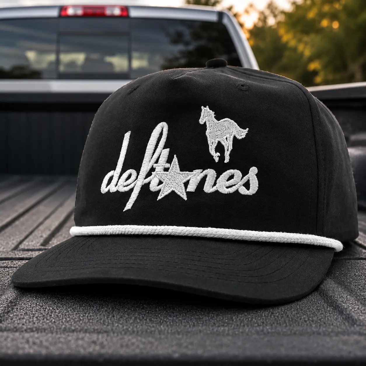 DEFTONES White PONY SnapBack Embroidered Cap Hat, Rope Brim Baseball Cap, Breathable Cotton Hat Gift For Music Lovers
